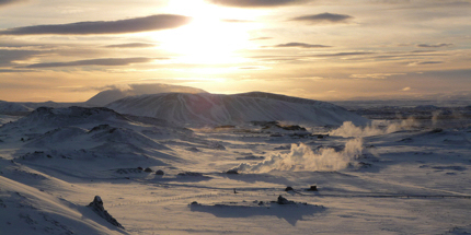 Iceland's snow-and-steam landscape 